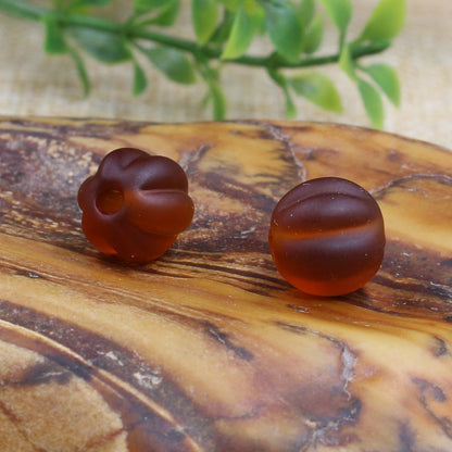 Frosted Pumpkin Glass Beads 10mm Matte Autumn Colors 20pcs 10