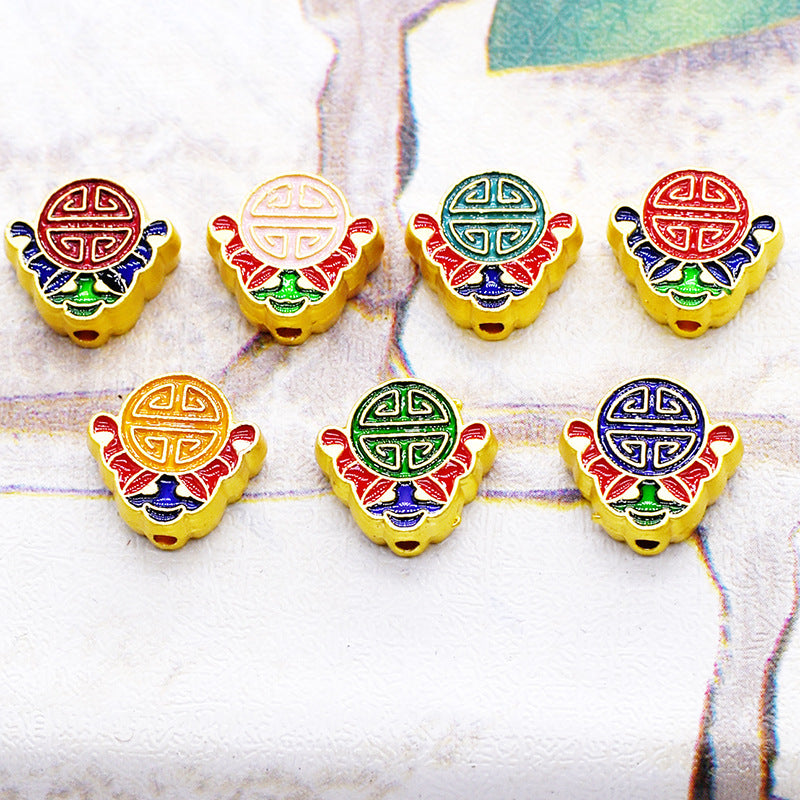 Cloisonne Metal Beads 12mm Good Fortune Pattern Enamel 10pcs