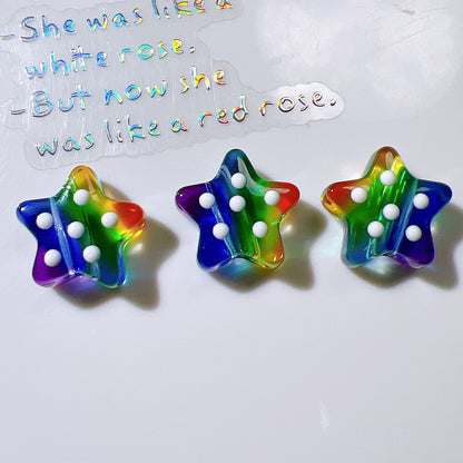 Dotted Rainbow Star Acrylic Beads 18mm Glossy Texture 10pcs 7