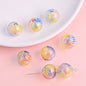 Hand Painted Hollow Polka Dotted Blown Glass Beads 14mm 4pcs 25