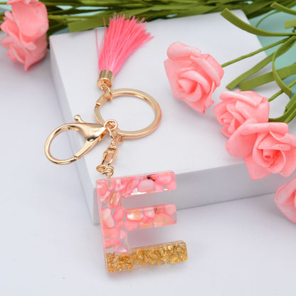 Resin Floral Pink Tassel Monogram Keychain Alphabet Letter A 31
