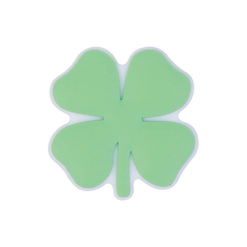Silicone Focal Beads Four Leaf Clover Matte Green Hues 20pcs 7