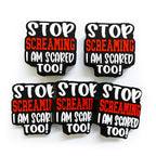 Silicone Focal Beads Stop Screaming Bold Red White Text 20pcs 4