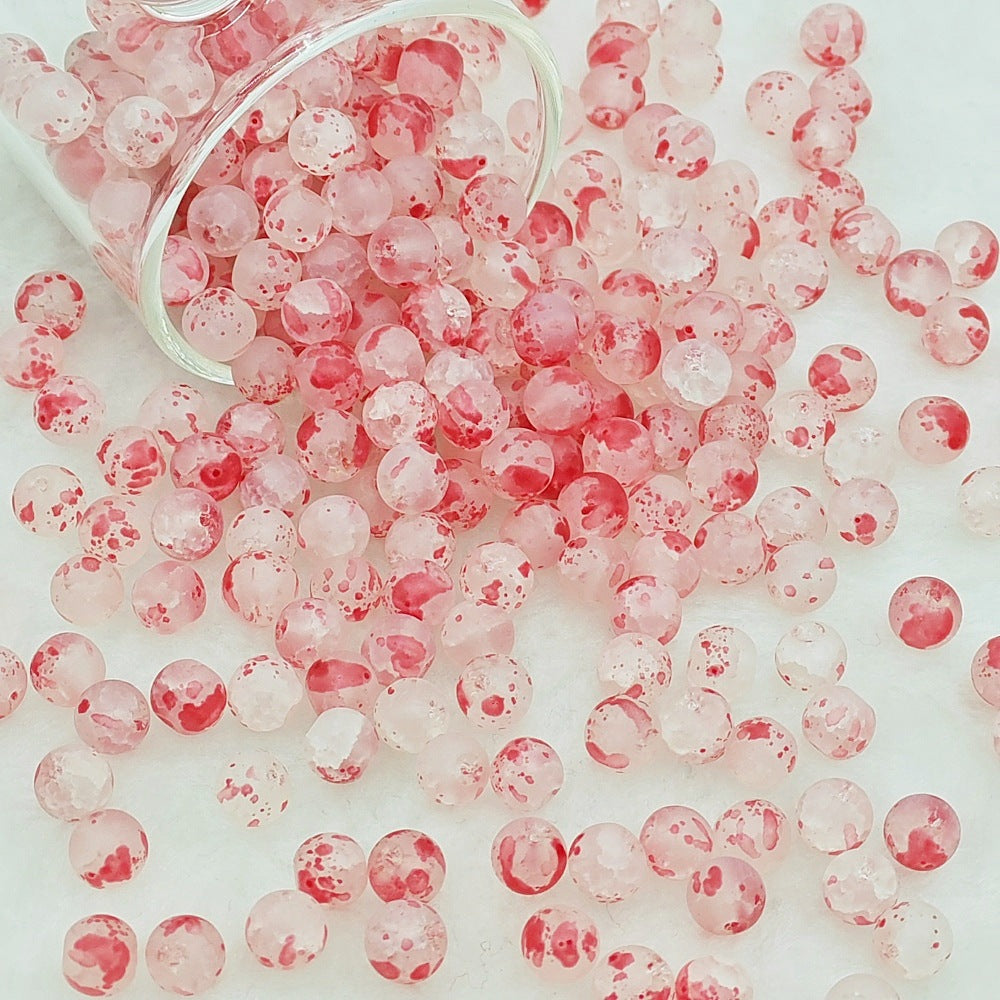 Frosted Round Glass Beads 6mm Colorful Speckled Matte Finish 50pcs 9