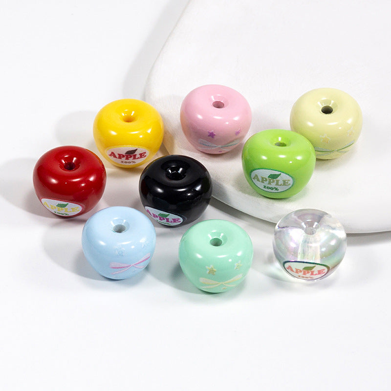 Painted Apple Acrylic Beads 17mm Glossy Mixed Colors 10pcs 2