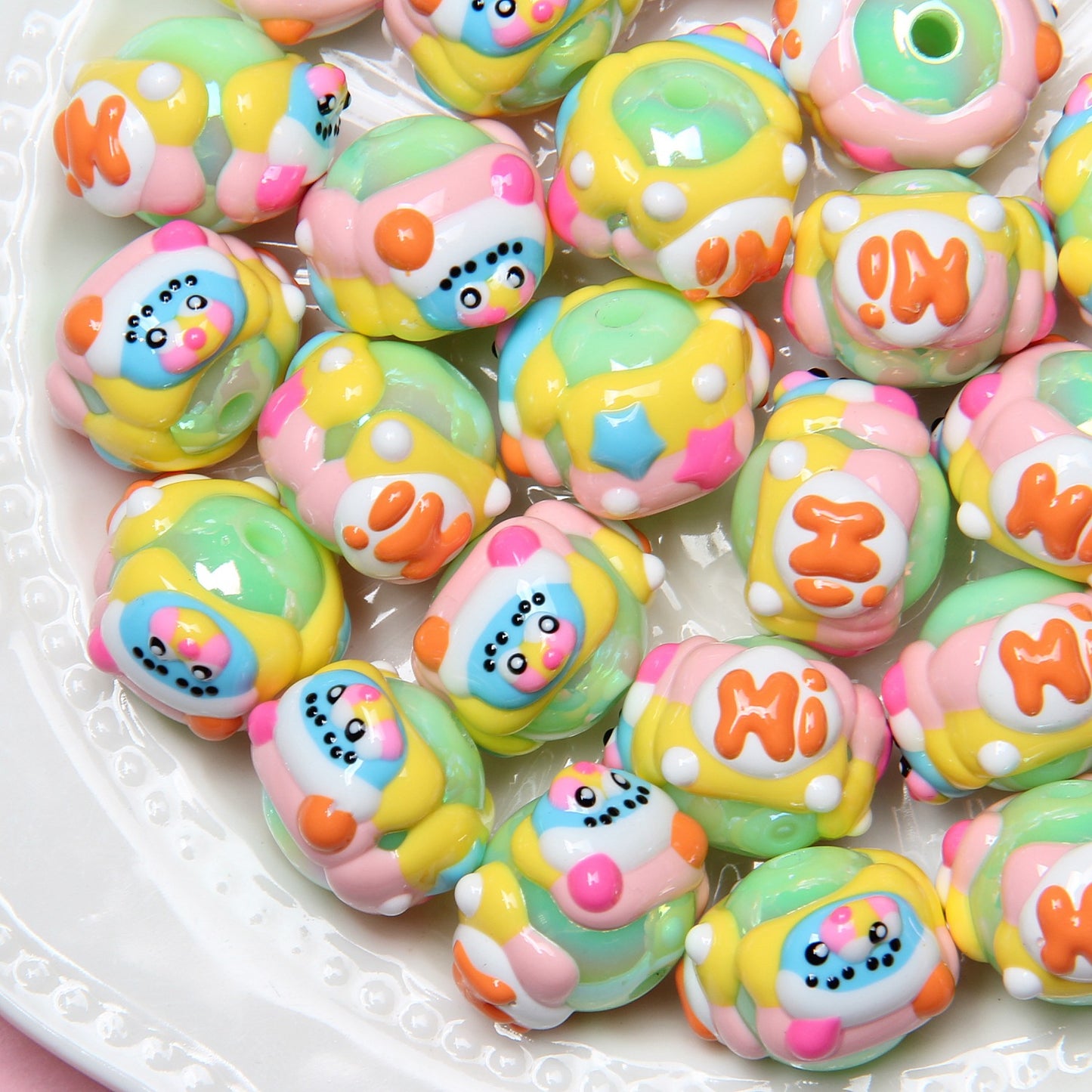 Hand Painted Star Acrylic Beads 16mm Pastel Colors 10pcs 16