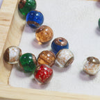 Lampwork Glass Beads Round 10 12 14mm Gold Foil Jewel Toned 5pcs 2