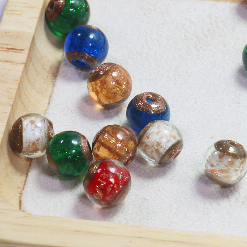 Lampwork Glass Beads Round 10 12 14mm Gold Foil Jewel Toned 5pcs 2