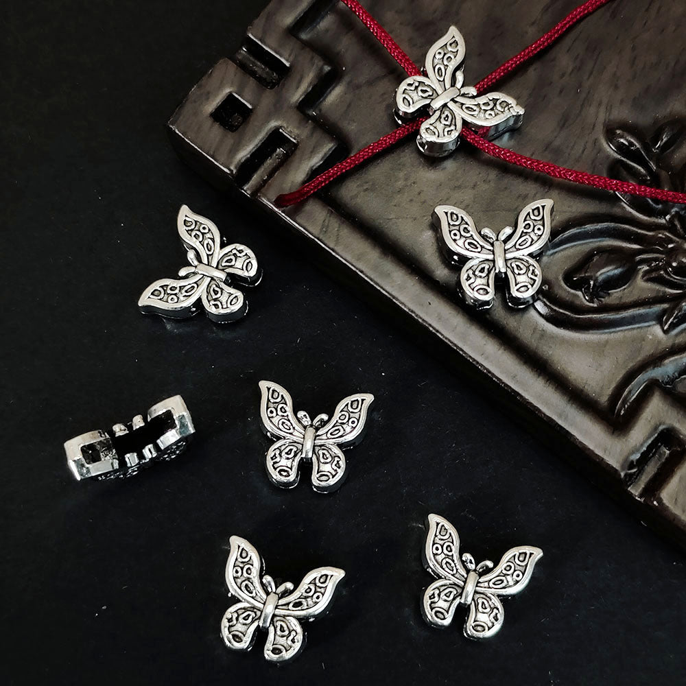 Butterfly Metal Beads 12mm Symmetrical Antique Silver Tone 100pcs 2