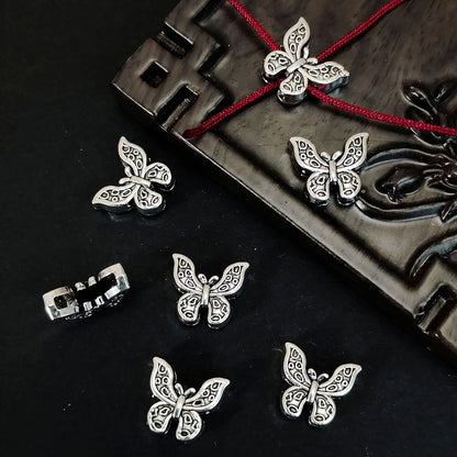 Butterfly Metal Beads 12mm Symmetrical Antique Silver Tone 100pcs 2
