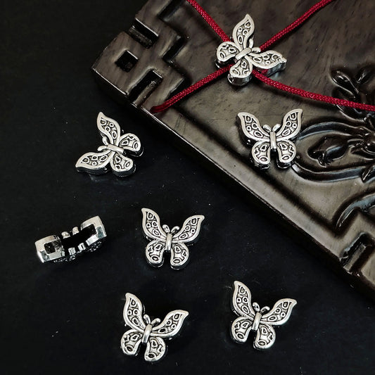 Butterfly Metal Beads 12mm Symmetrical Antique Silver Tone 100pcs 2