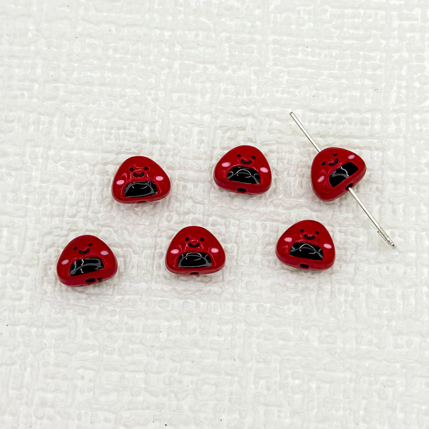 Japanese Rice Ball Metal Beads 8*10mm Enamel Painted Alloy 10pcs 14