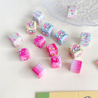 Printed Square Acrylic Beads 14-15mm Dinosaur Cat Graffiti 50pcs 2