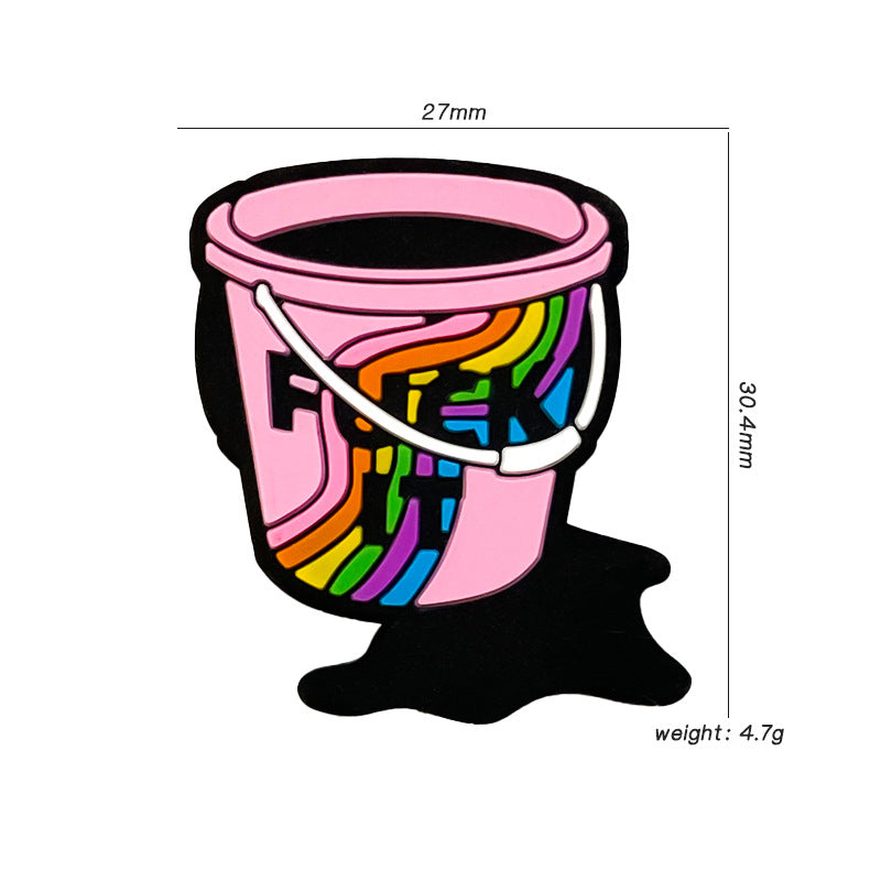 Silicone Focal Beads Handheld Bucket With Rainbow and Silver Handle 20pcs 2