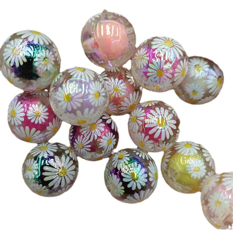 Transparent Daisy Acrylic Beads 16mm UV Plating Glossy 100pcs 5
