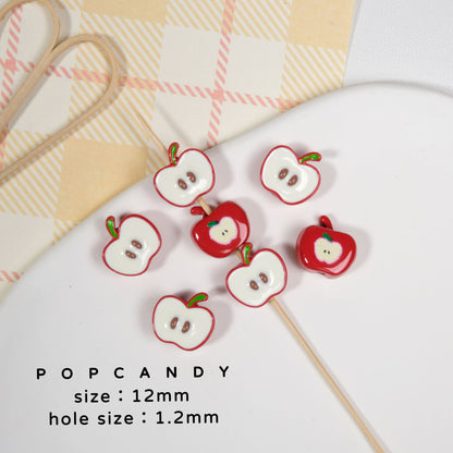 Apple Core Half Apple Metal Beads 11mm Enamel Finish 10pcs 4