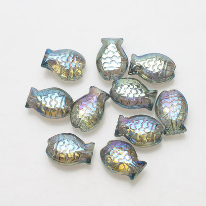 Electroplated Small Fish Glass Beads 10x14mm Translucent 30pcs 18