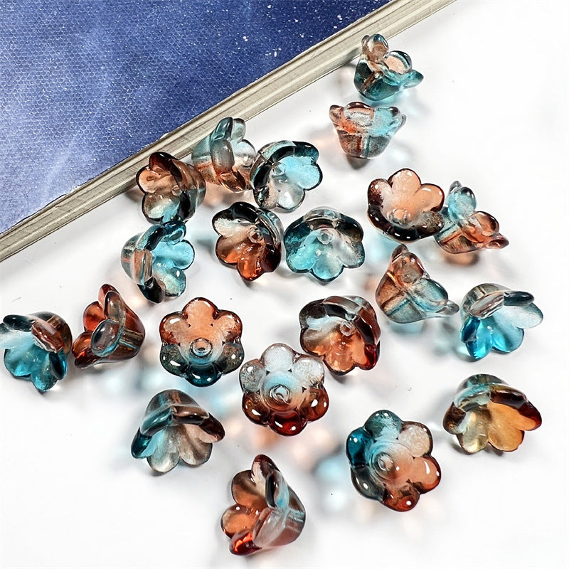 Wind Chime Flower Glass Beads 12mm Transparent Pink 50pcs 33