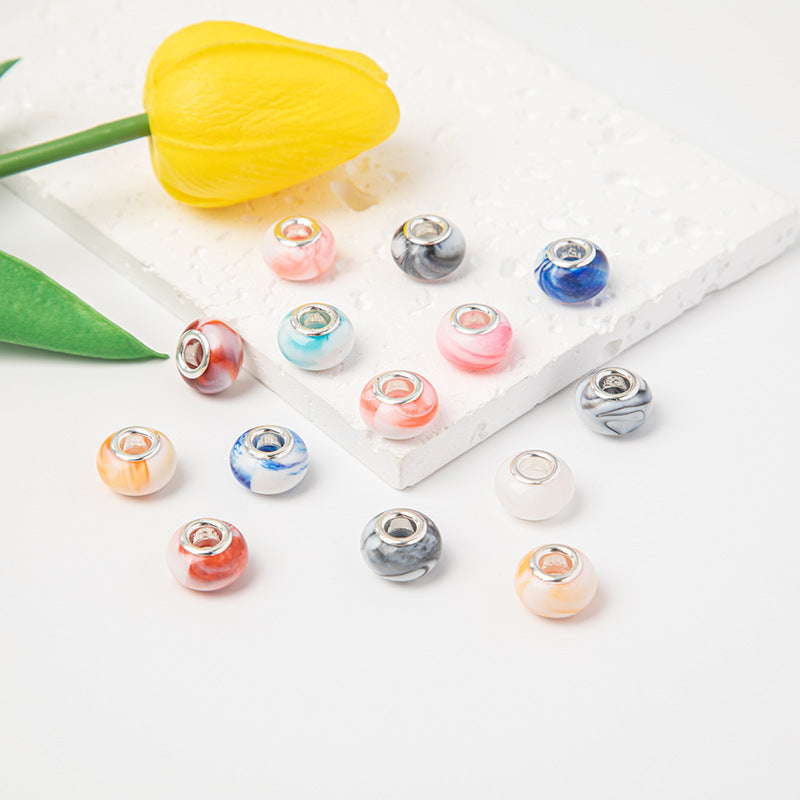 Acrylic Round Spacer Beads 14mm Ink Imitation Ceramic Large Hole 50pcs 2