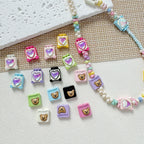 Square Teddy Bear and Luggage Metal Beads 12mm Colorful Painted 10pcs 3