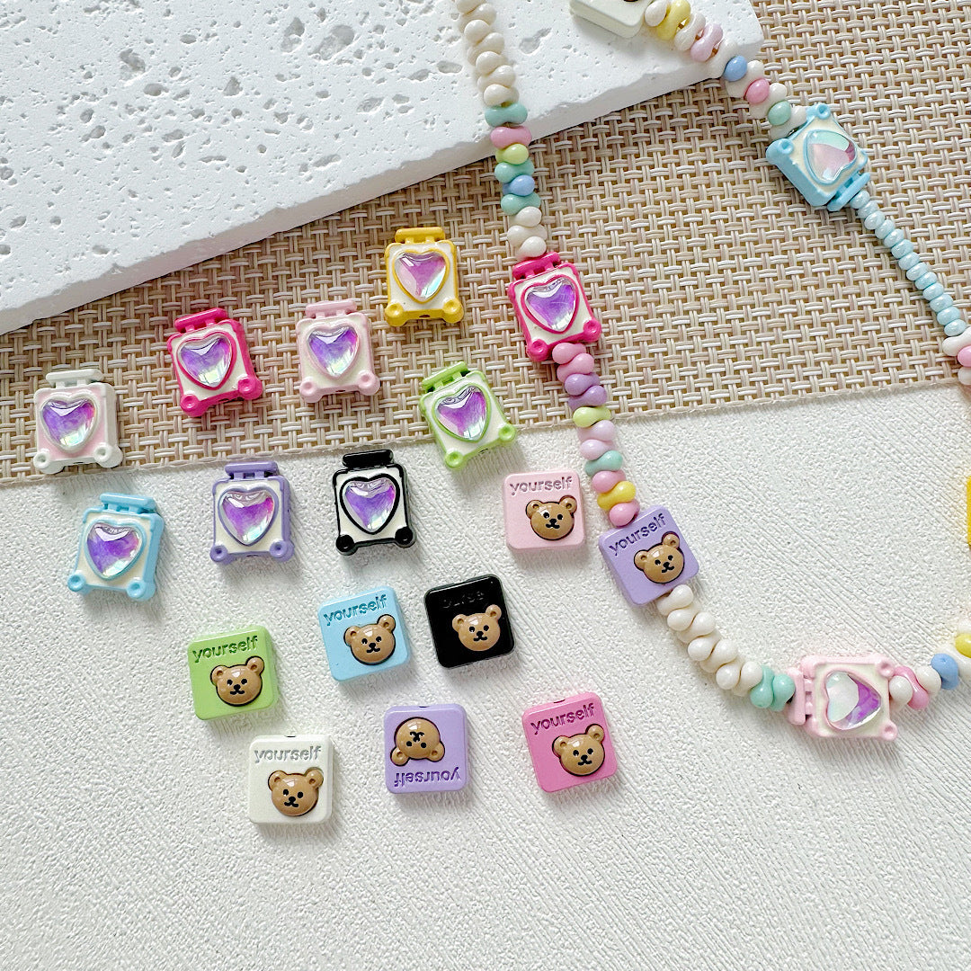 Square Teddy Bear and Luggage Metal Beads 12mm Colorful Painted 10pcs 3