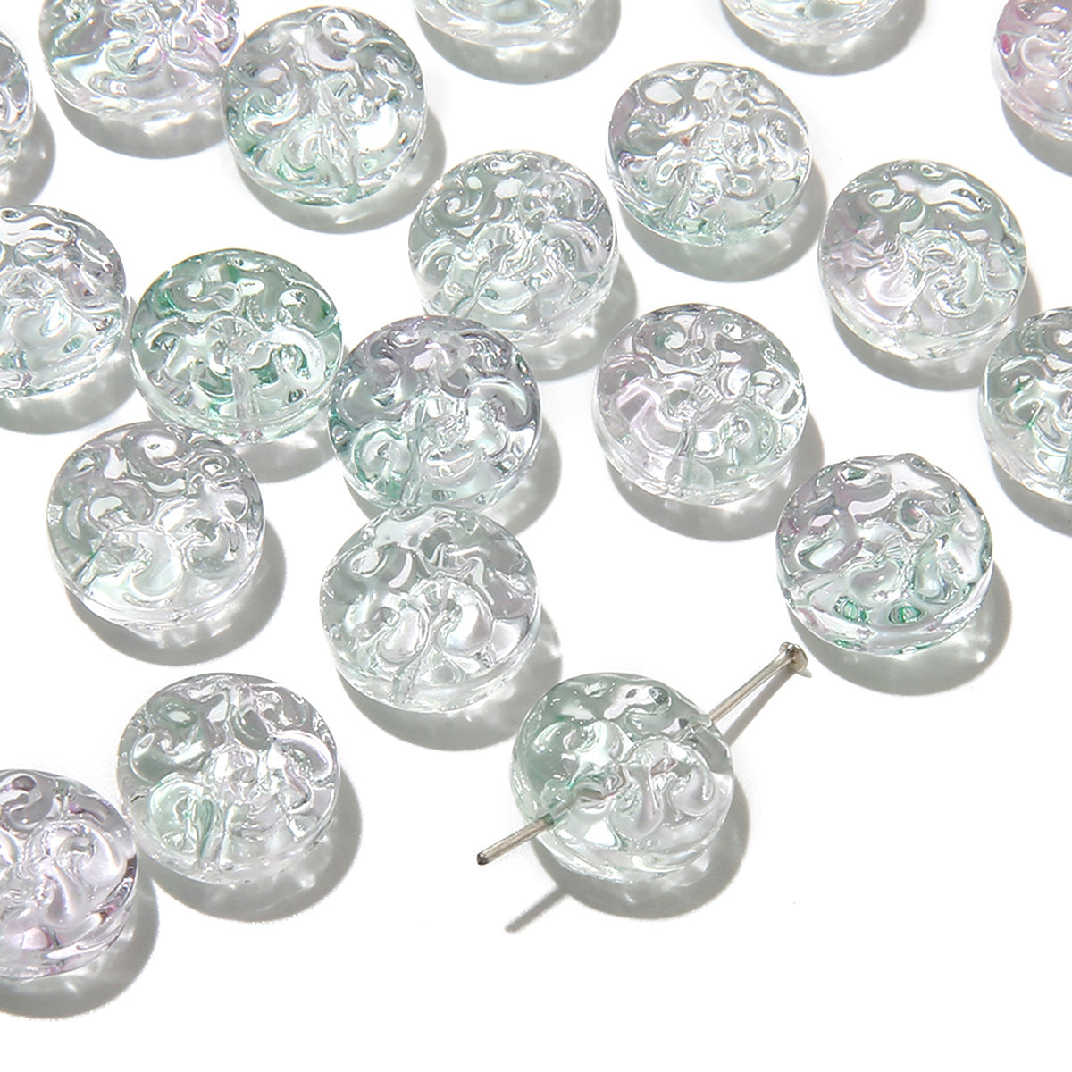 Transparent Floral Round Glass Beads 13mm Pastel Mixed 20pcs 9