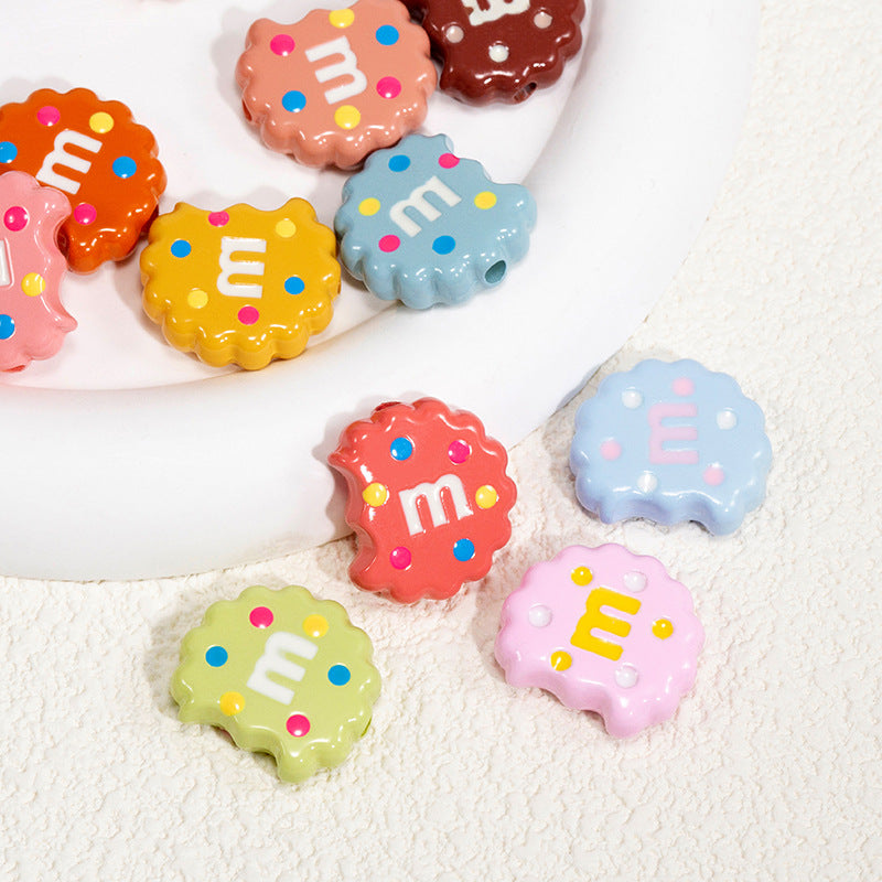 Hand Painted Bitten Cookie Acrylic Beads 22mm Enamel Glossy 10pcs