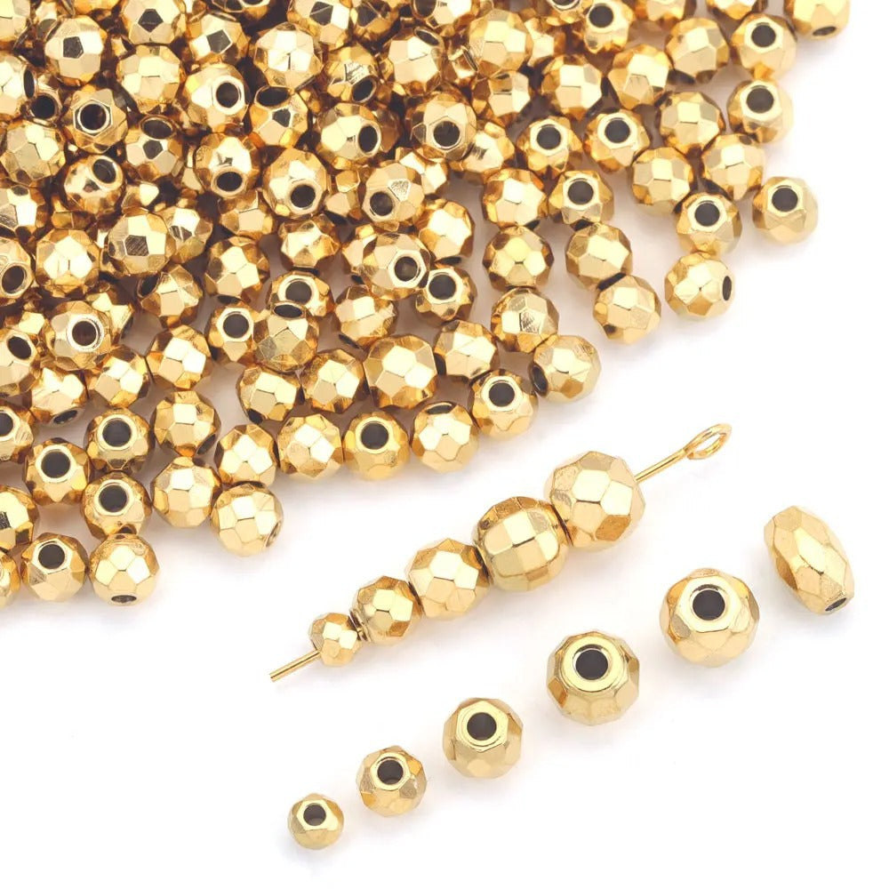 Stainless Steel Faceted Metal Beads 3-6.5mm Mixed Gold and Steel 10pcs