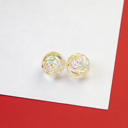 Transparent Rose Acrylic Round Beads 15x16mm Swirling Floral 20pcs 12