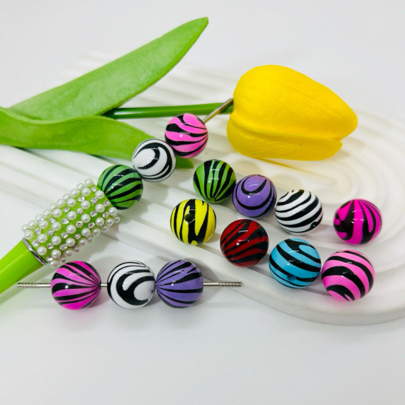 Dopamine Colored Zebra Patterned Acrylic Beads 16mm 50pcs