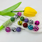 Dopamine Colored Zebra Patterned Acrylic Beads 16mm 50pcs