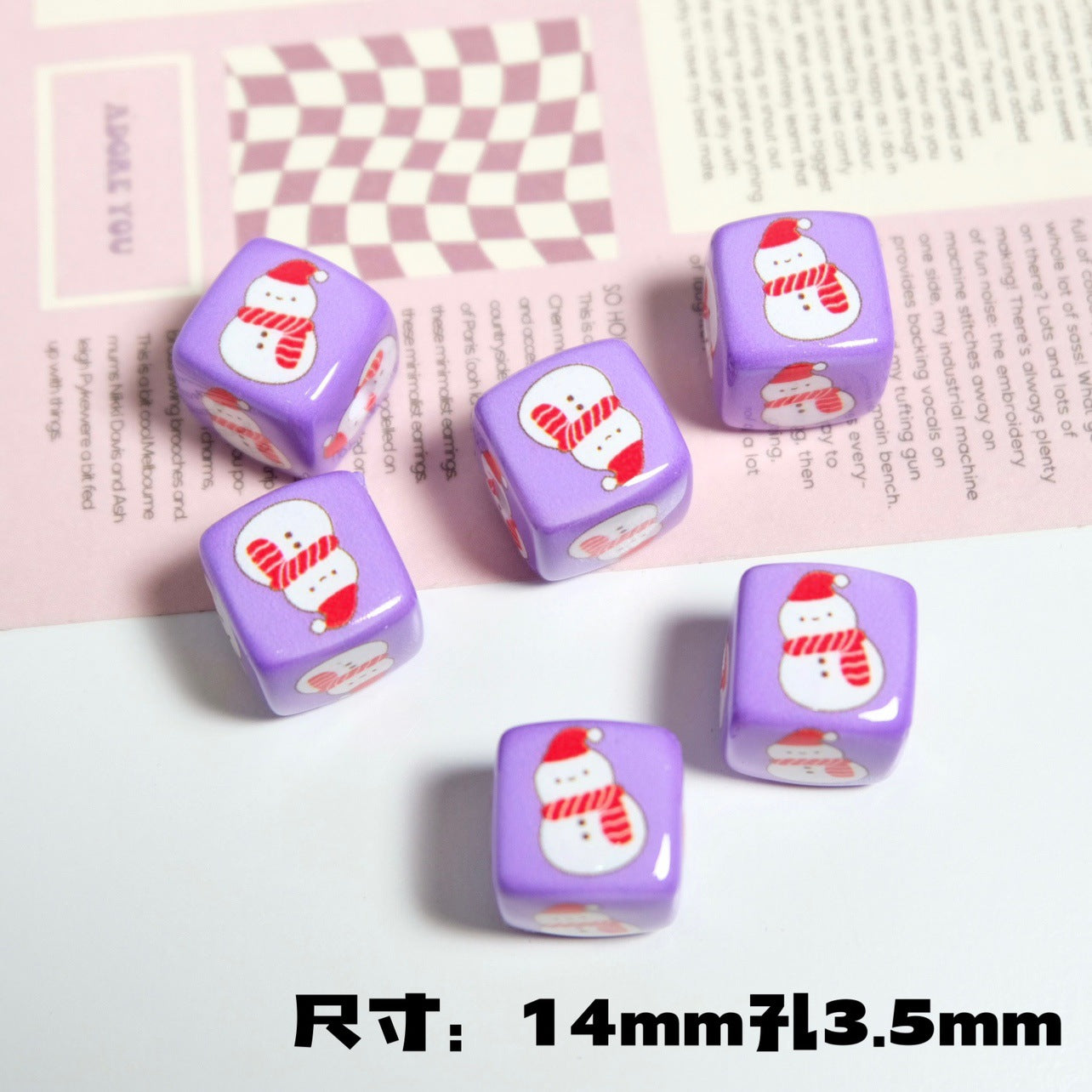 Christmas Square Acrylic Beads 14mm Colorful Printed 10pcs 7