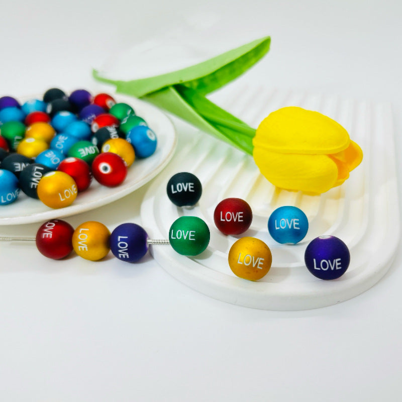 Rubberized Matte Painted Love Word Acrylic Beads 16mm 50pcs