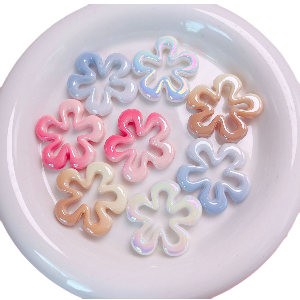 Gradient Hollow Flower Acrylic Beads 32mm Cream Two-Color 5pcs 5