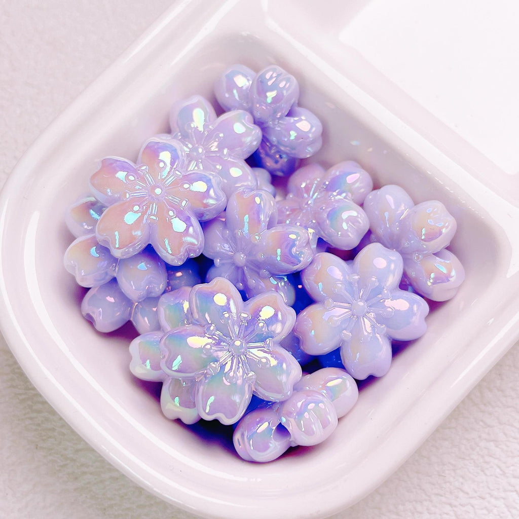 Glow Cherry Blossom Acrylic Beads 24mm Pastel Iridescent 10pcs 4