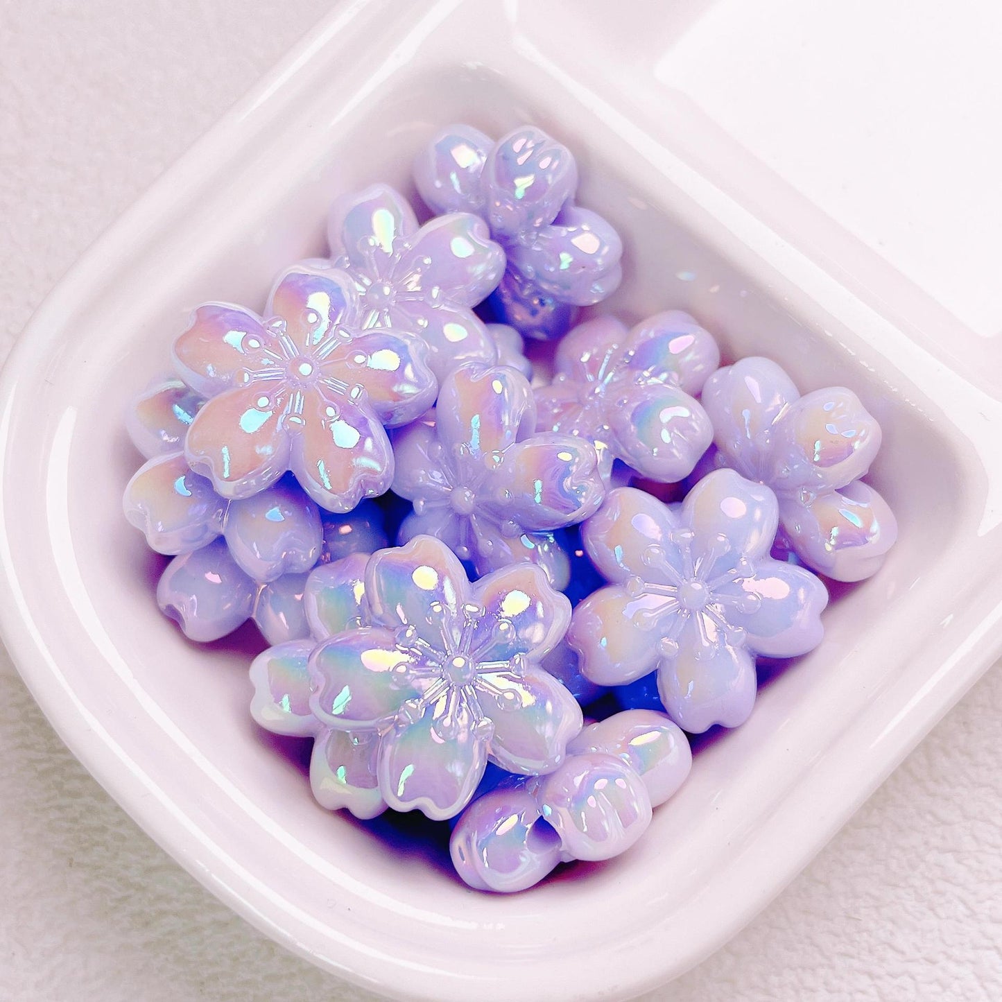 Glow Cherry Blossom Acrylic Beads 24mm Pastel Iridescent 10pcs 4