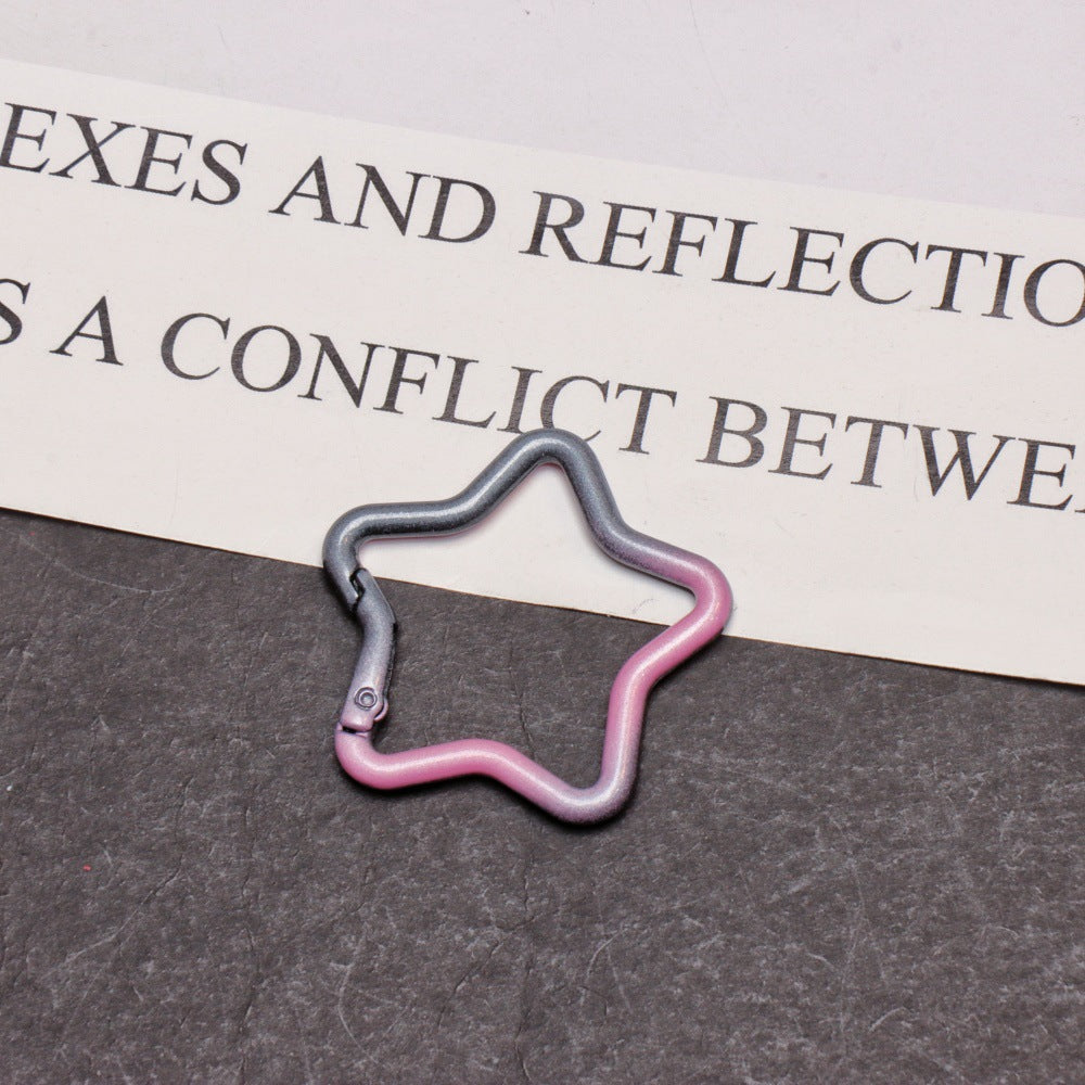 Alloy Gradient Pearlescent Star Trigger Spring Keyrings 4pcs 43mm 7