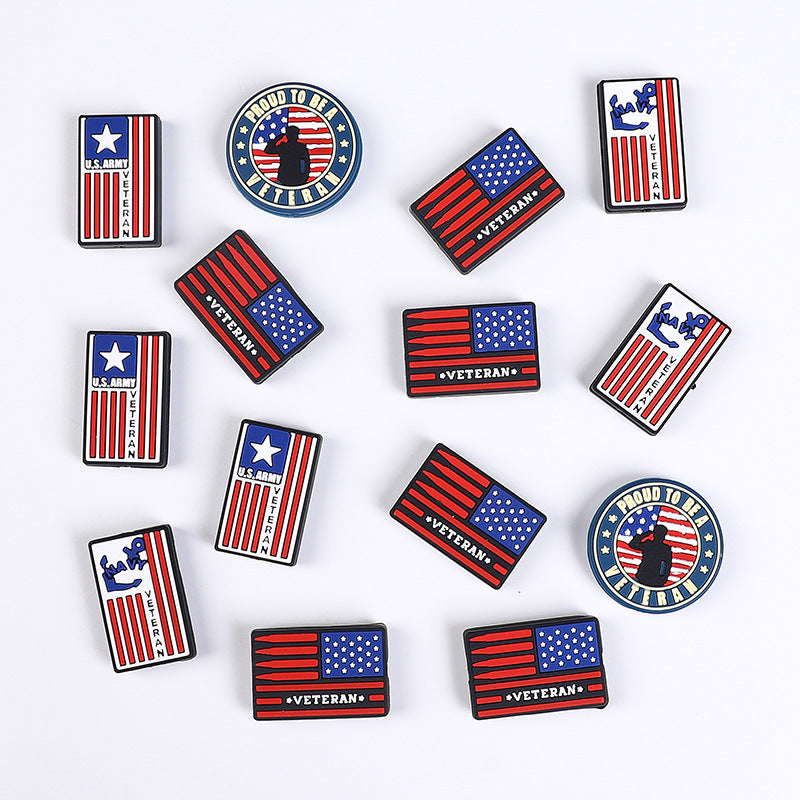 Silicone Focal Beads Careers American Flag Veteran Emblem 20pcs