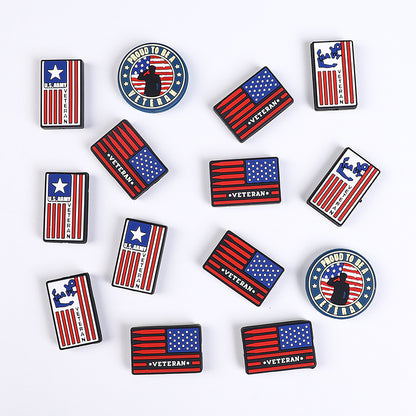 Silicone Focal Beads Careers American Flag Veteran Emblem 20pcs