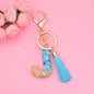 Blue Resin Tassel Monogram Keychain with Gold Flake Accent 38