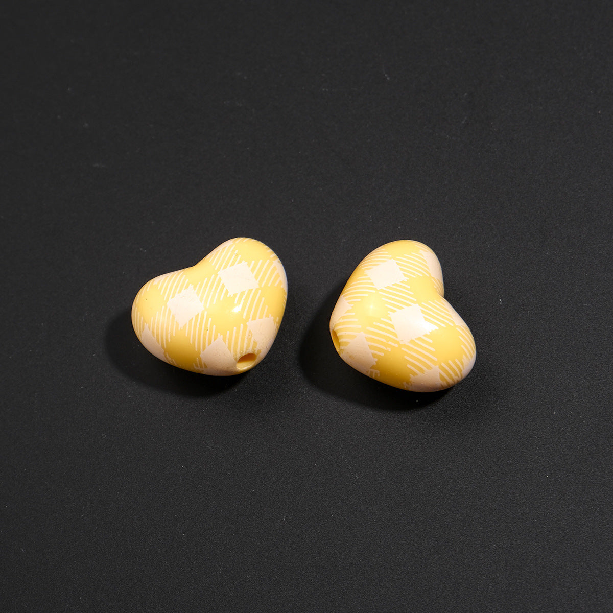 Plaid and Splashed Ink Pattern Heart Acrylic Beads 18mm 20pcs 7