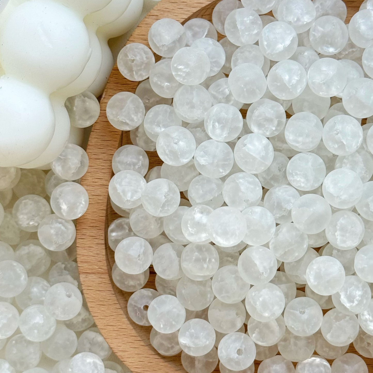 Frosted Round Glass Beads 10mm Jade Crushed Texture 30pcs 13