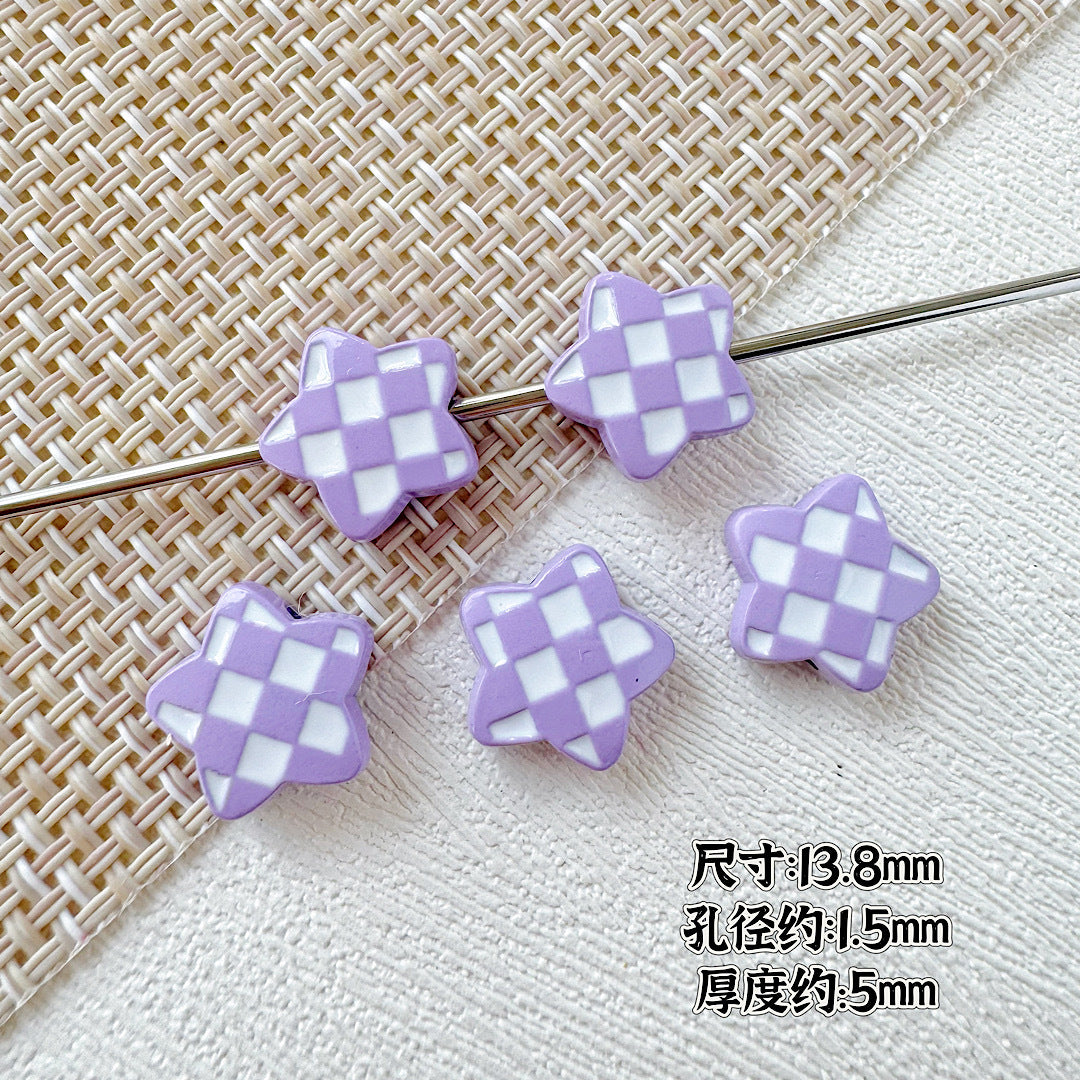 Star and Heart Metal Beads 13mm Baking Painted Houndstooth 10pcs 10