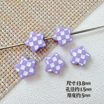 Star and Heart Metal Beads 13mm Baking Painted Houndstooth 10pcs 10
