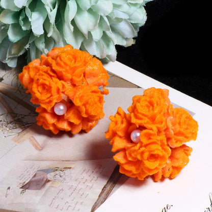 Matte Floral Bubblegum Beads 25mm Rose Cluster Polymer Clay 5pcs 12