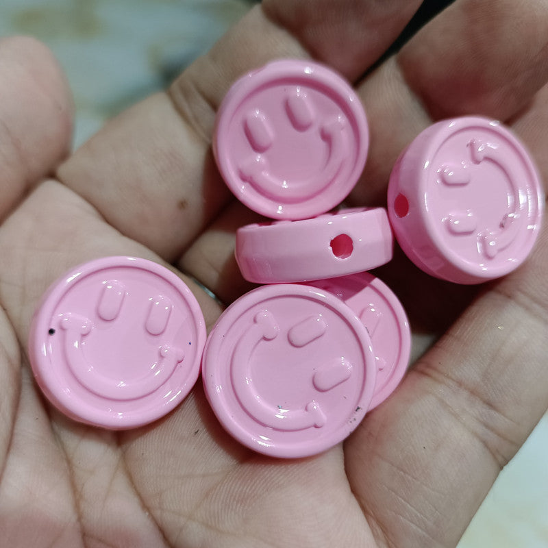 Painted Flat Round Acrylic Beads 20mm Double Smiley Colorful 100pcs 2