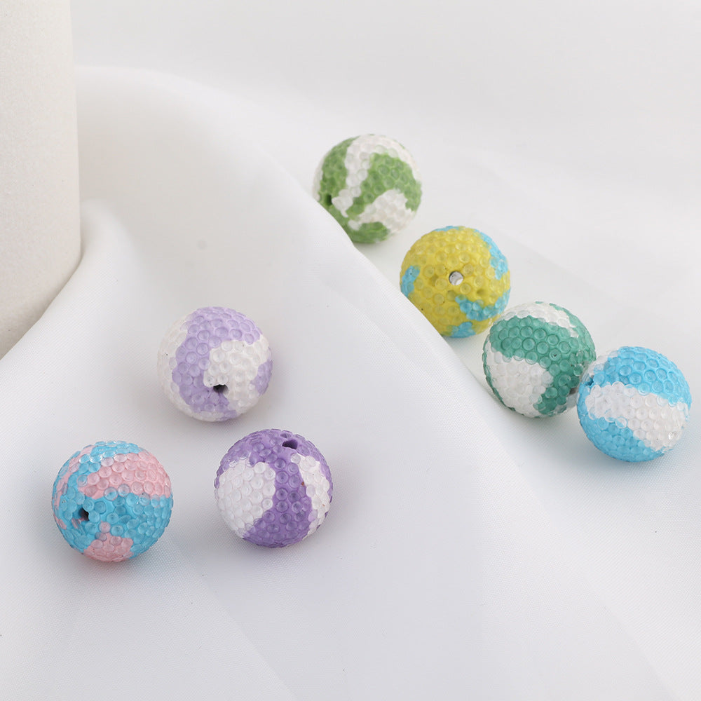Rhinestone Round Clay Beads 16mm Golf Pattern Bubblegum 10pcs 2