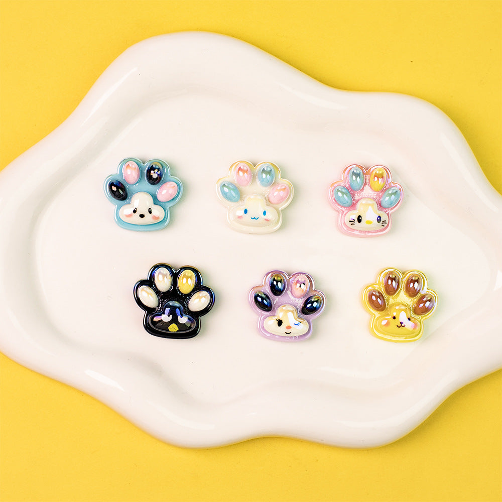 Glossy Pastel Cat Paw Resin Beads 25mm Shiny Plating 10pcs 2