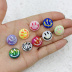 UV Plating Flat Round Acrylic Beads 15mm Glossy Smiley Face 1pc