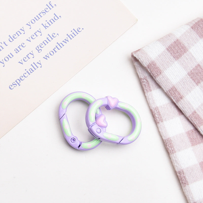 Zinc Alloy Heart Oval Painted Spring Keyrings 28mm 6pcs 13